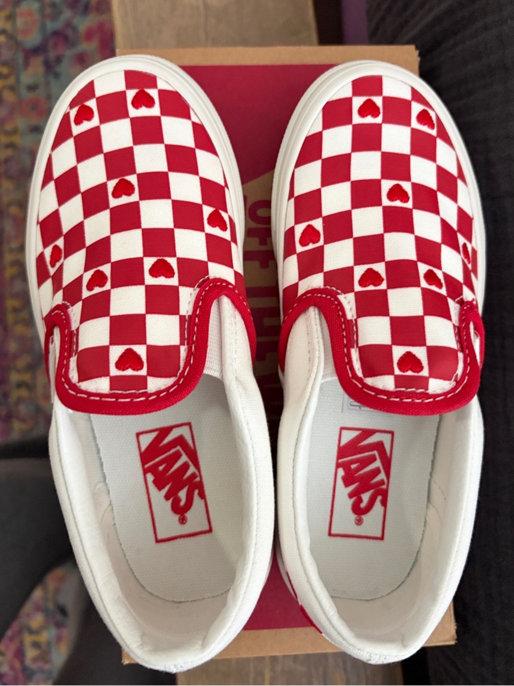 New Vans Kids Checkerboard Heart Slip-On - Red & White